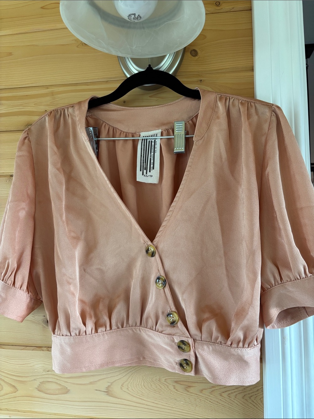 Free People apricot Cropped V-Neck Button Blouse